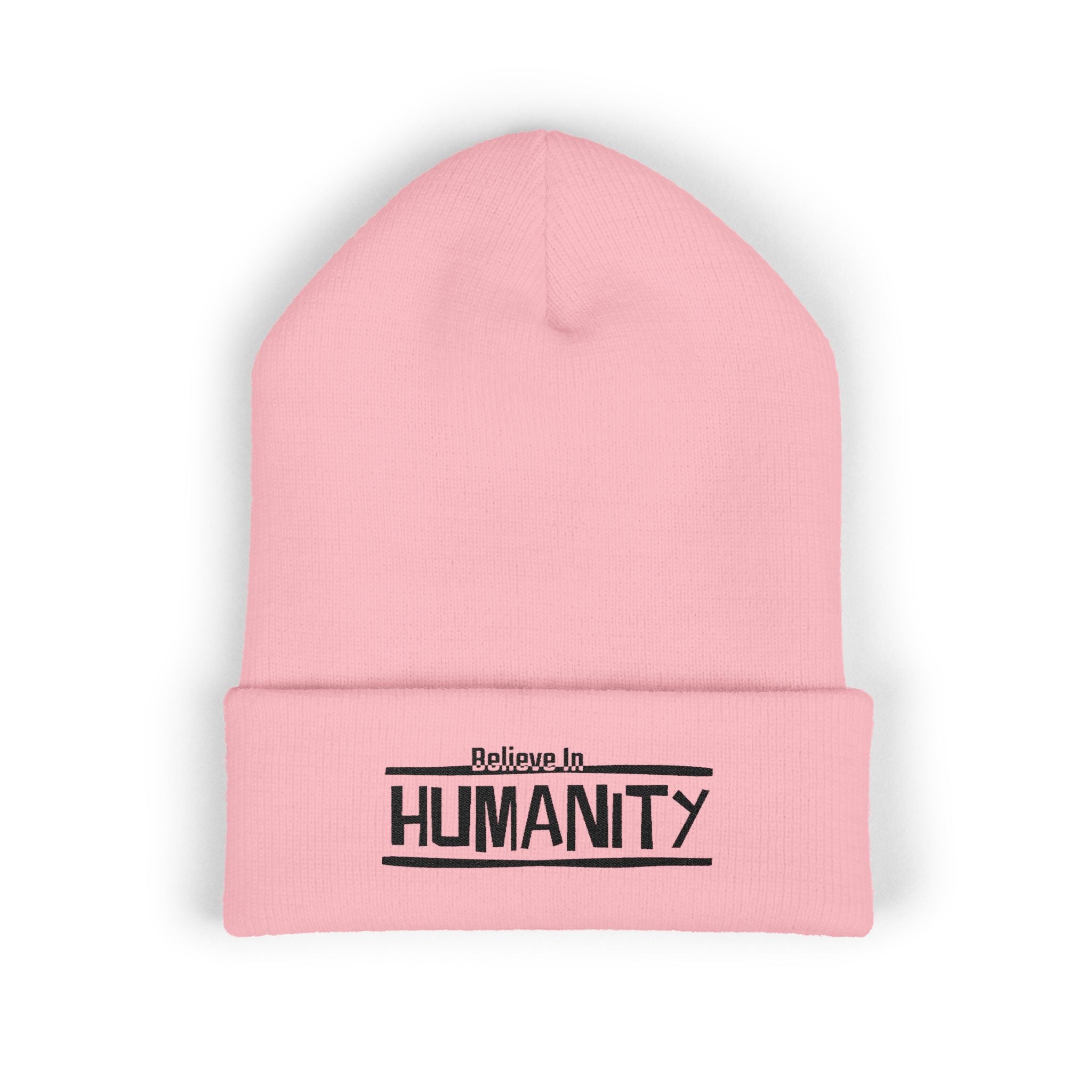 Humanity Embroidered Beanie — Classic Cuffed Knit Hat