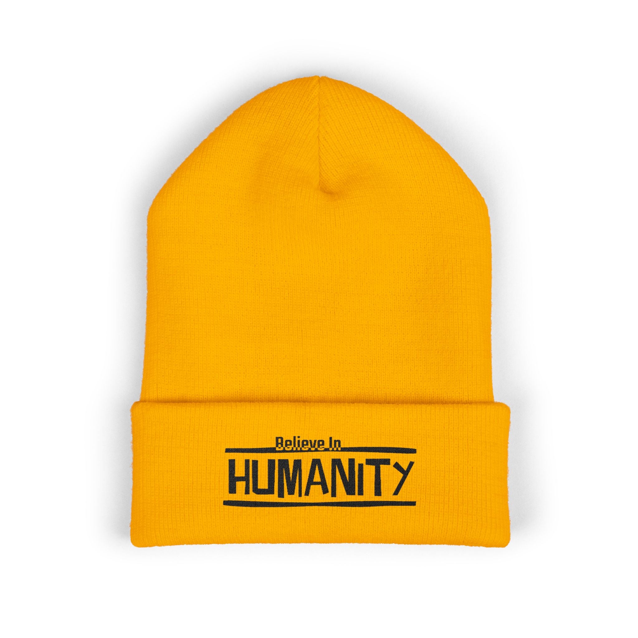 Humanity Embroidered Beanie — Classic Cuffed Knit Hat