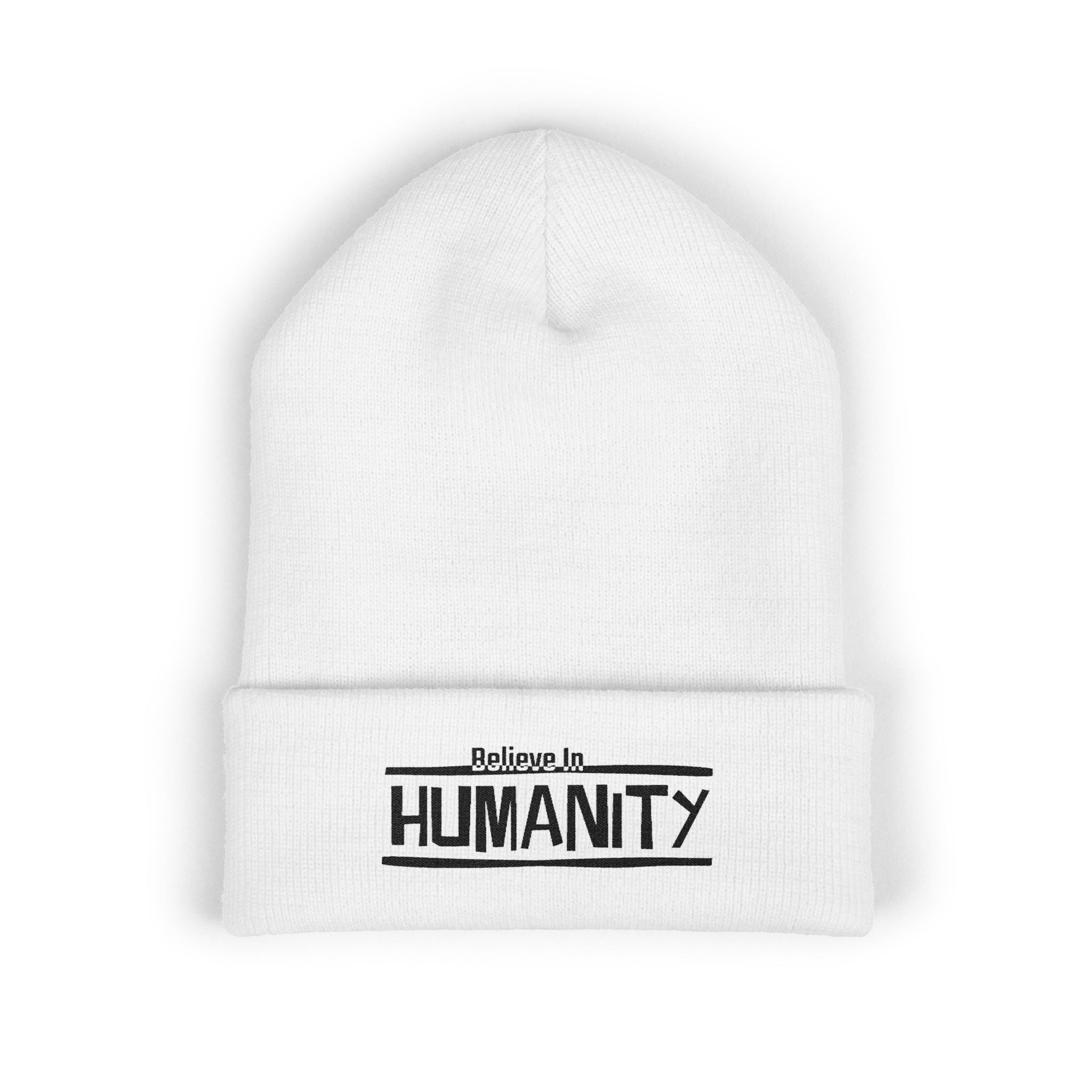 Humanity Embroidered Beanie — Classic Cuffed Knit Hat