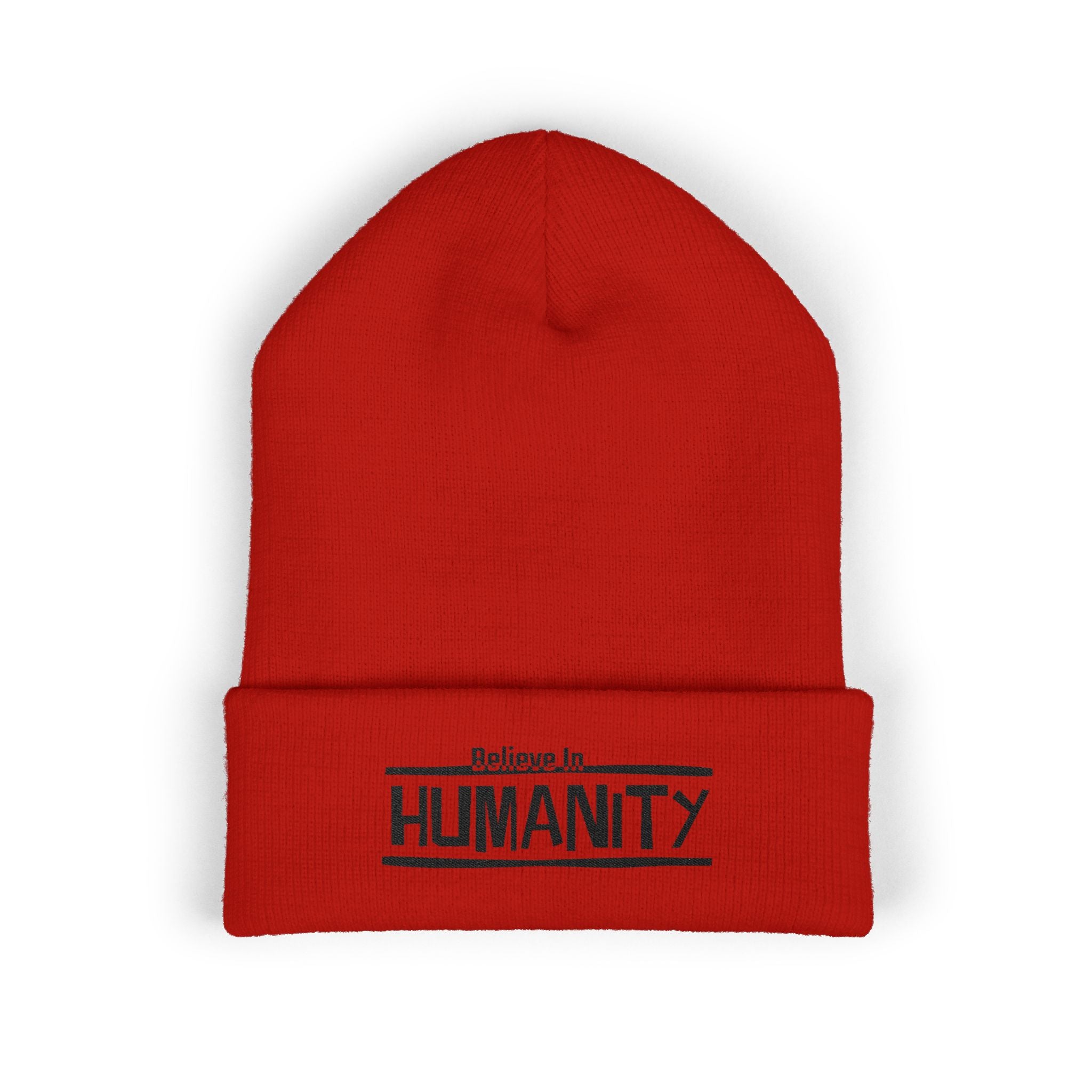 Humanity Embroidered Beanie — Classic Cuffed Knit Hat